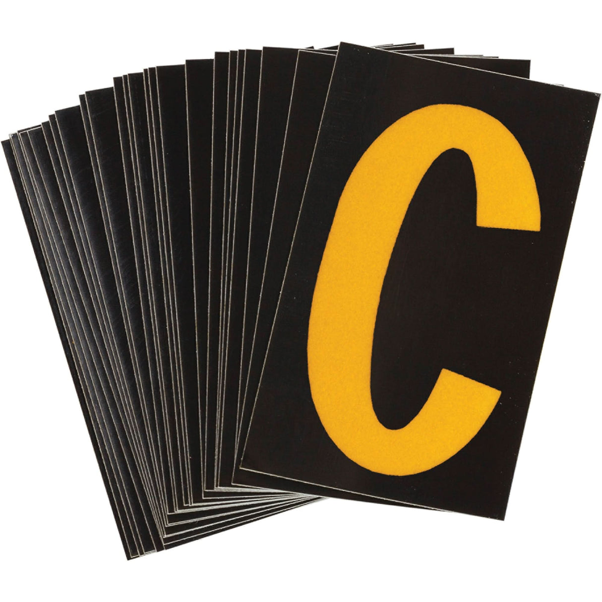 Reflective Individual Number and Letter Labels, C, 1-1/2" H, Yellow on Black