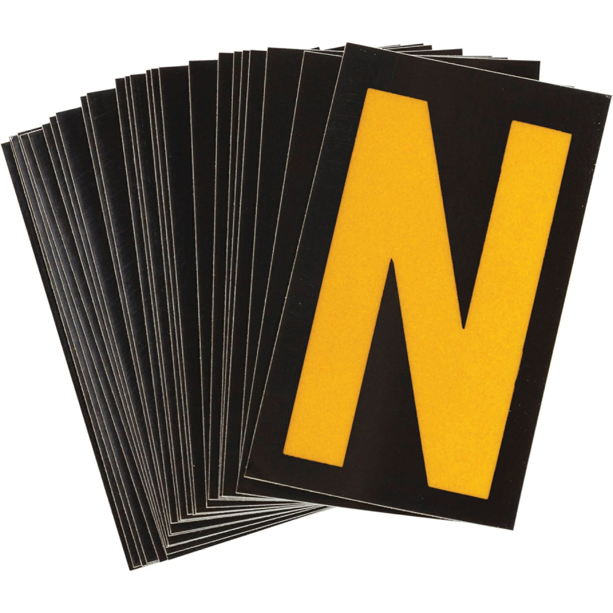 Reflective Individual Number & Letter Labels, N, 1-1/2" H, Yellow on Black