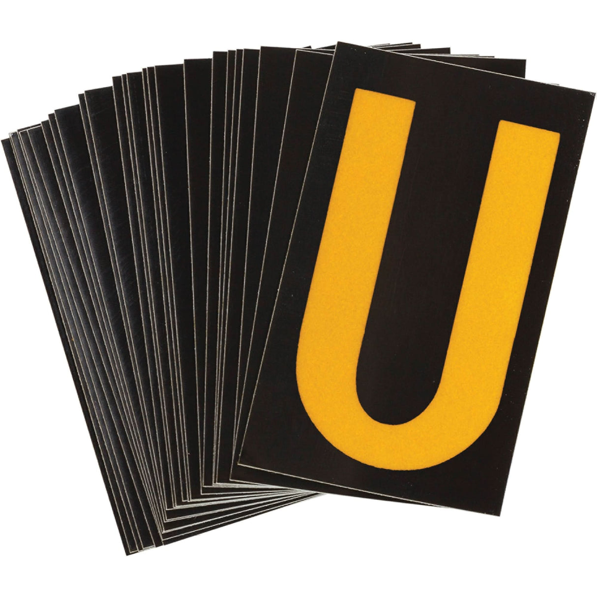 Reflective Individual Number & Letter Labels, U, 2-1/2" H, Yellow on Black
