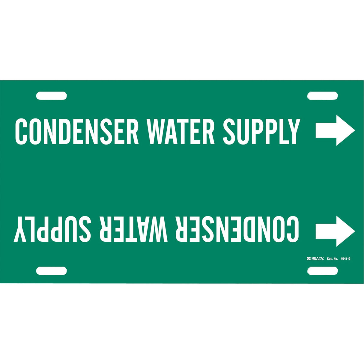 "Condenser Water Supply" Pipe Marker, Strap-On, 10" H x 24" W, White on Green