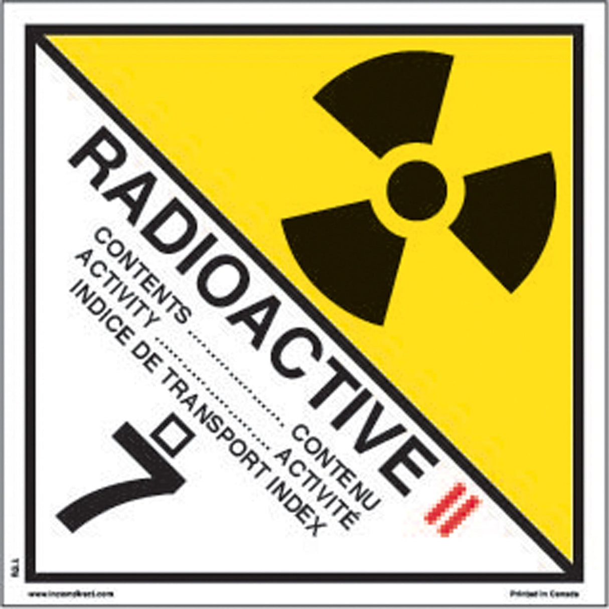 TDG Shipping Labels, Class 7, Radioactive II, Vinyl