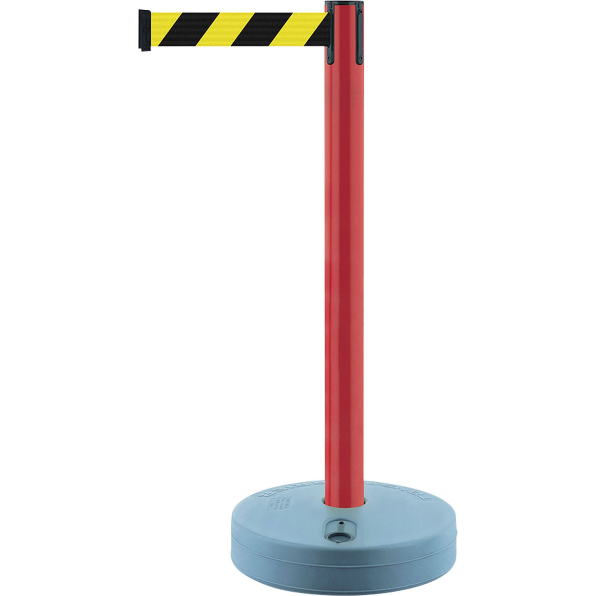 Outdoor Tensabarrier® Unit, Plastic, 37" H, Black/Yellow Tape, 7.5' Tape Length