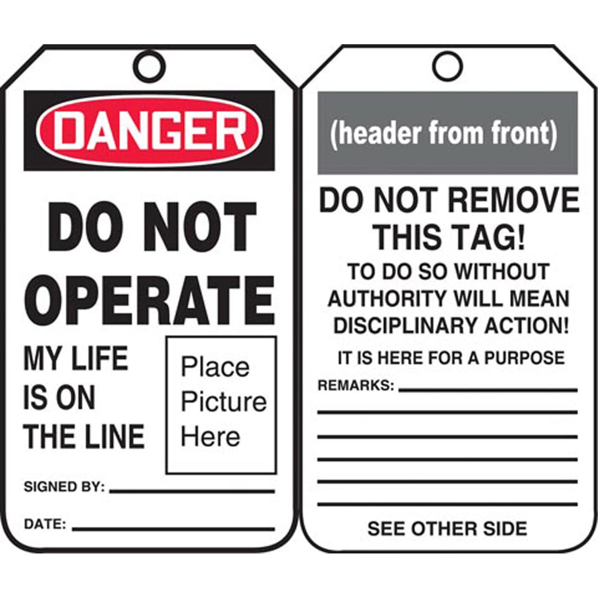 Safety Tags, Plastic, 3-3/8" W x 5-3/4" H, English