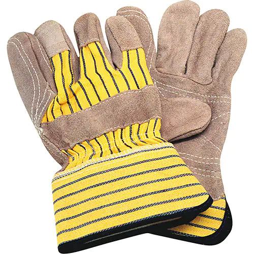 Double-Palm Fitters Gloves, Large, Split Cowhide Palm, Cotton Inner Lining