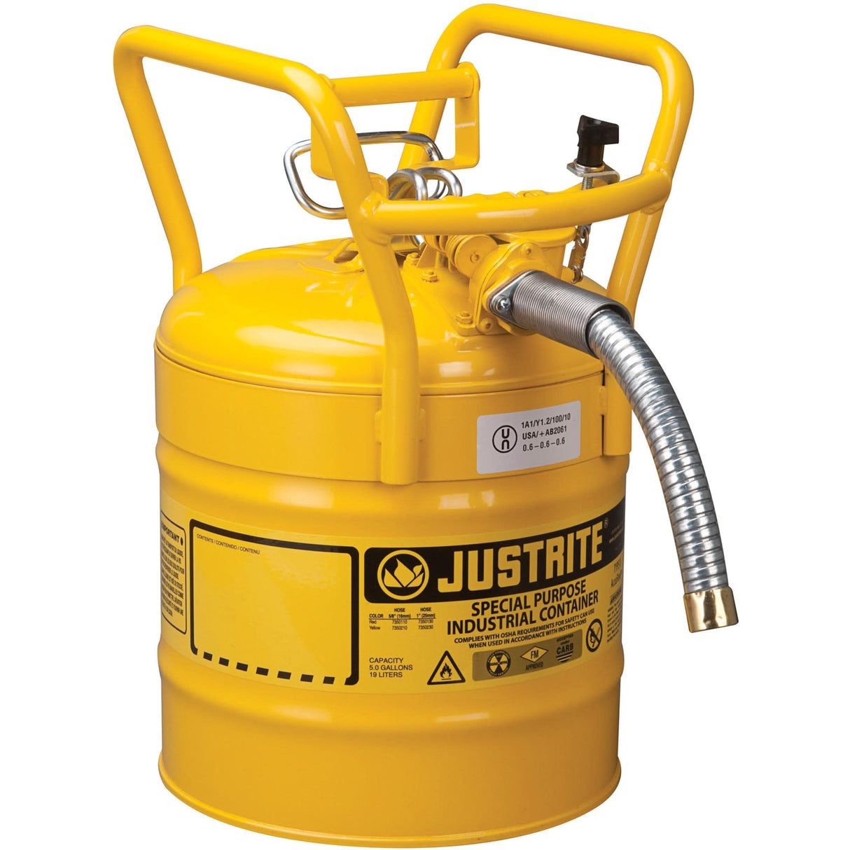 D.O.T. AccuFlow™ Safety Cans, Type II, Steel, 5 US gal., Yellow, FM Approved