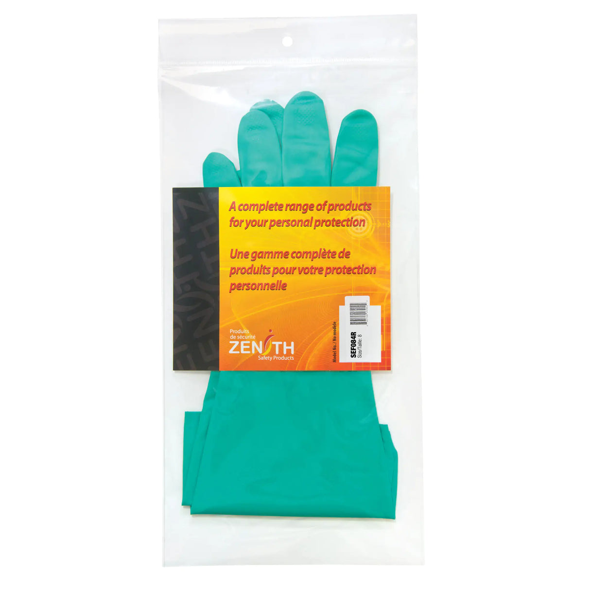 Diamond-Grip Chemical-Resistant Gloves, Size 8, 13" L, Nitrile, Flock-Lined Inner Lining, 13-mil