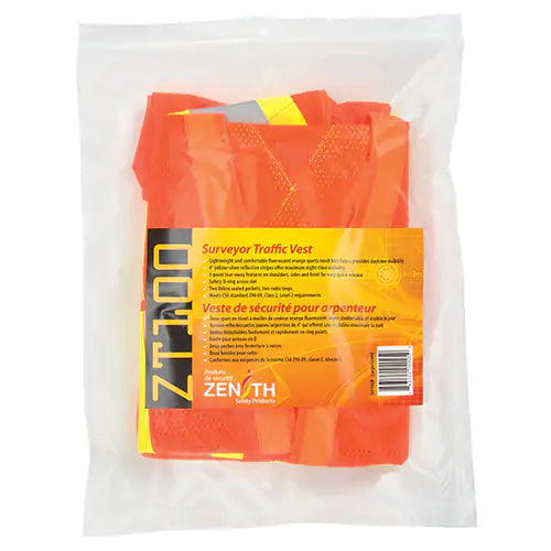 Surveyor's Safety Vest, High Visibility Orange, Large, Polyester