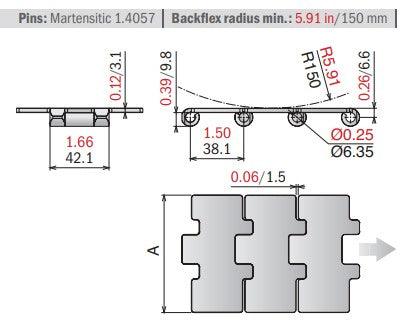 SSA 815 K450 Table Top Chain | Conveyor Chain - 10ft Length