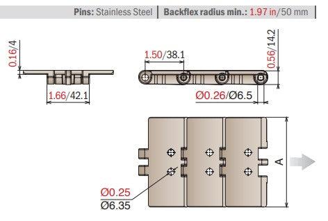 MX820 V2 K450 Table Top Chain | Conveyor Chain - 10ft Length