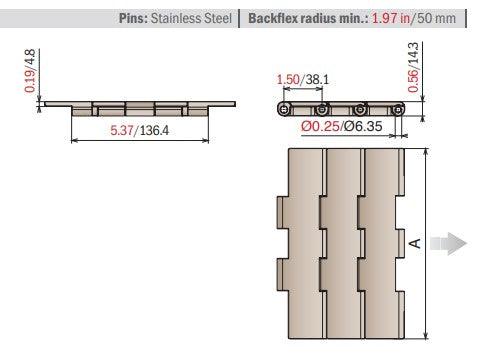 LF821 K750 Table Top Chain | Conveyor Chain - 10ft Length