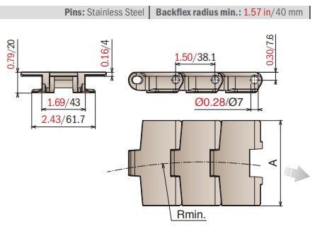 MX880 TAB K330 Table Top Chain | Conveyor Chain - 10ft Length