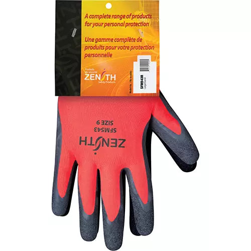 Coated Gloves, 9, Rubber Latex Coating, 13 Gauge, Polyester Shell