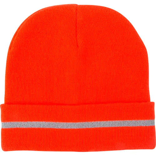 High Visibility Knit Hat with Reflective Stripe, High Visibility Orange, Acrylic