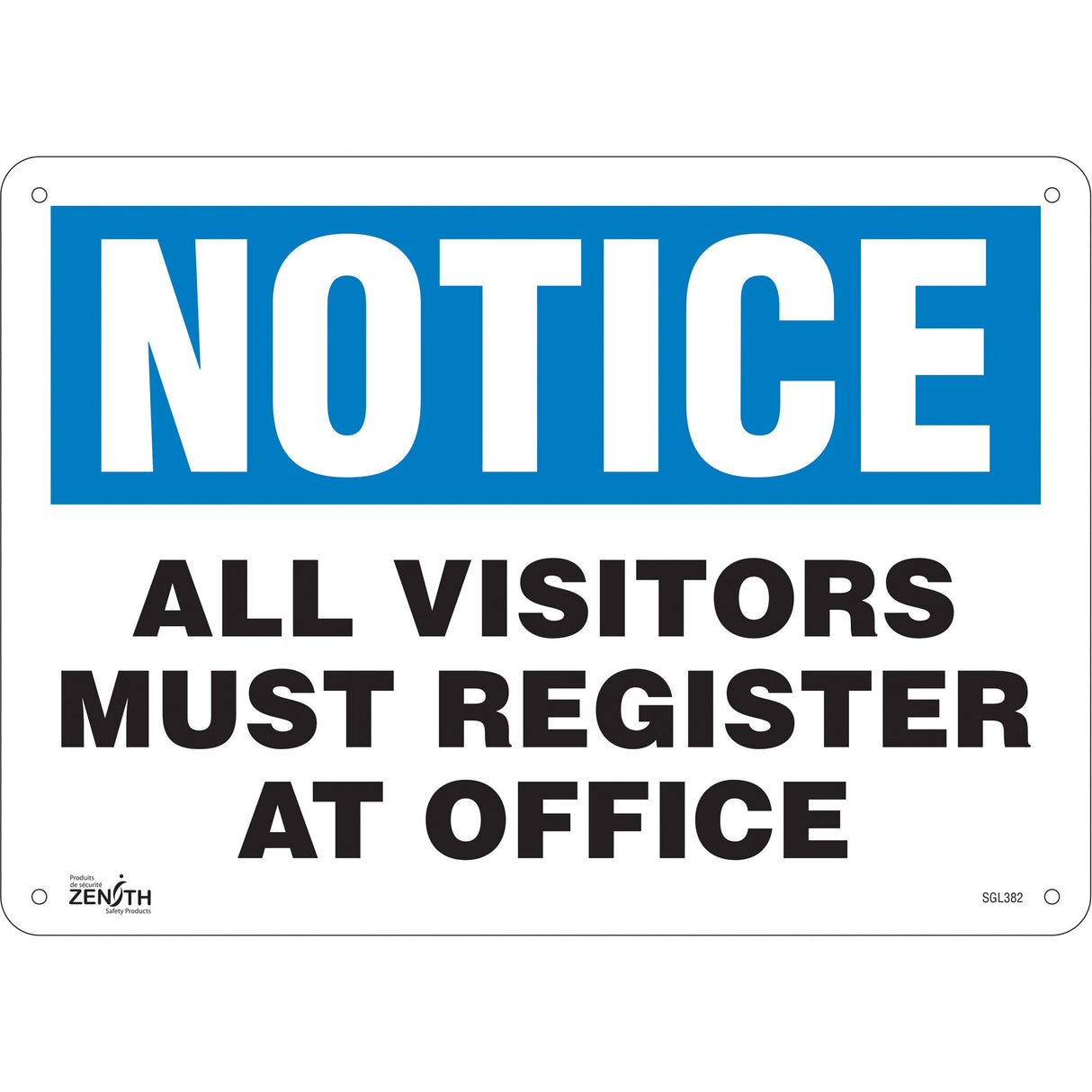 "All Visitors Must Register" Sign, 10" x 14", Aluminum, English