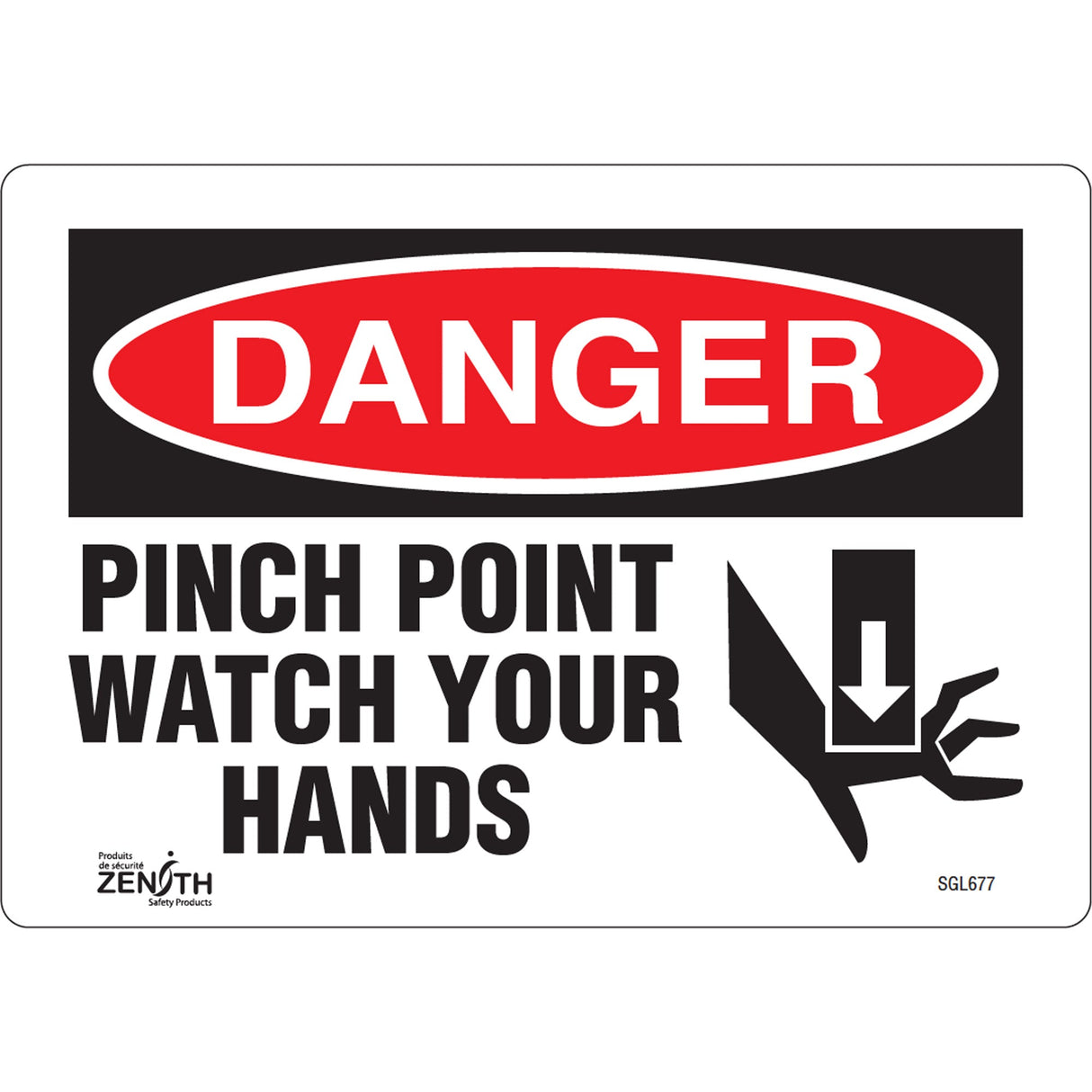 "Pinch Point" Sign, 7" x 10", Vinyl, English with Pictogram