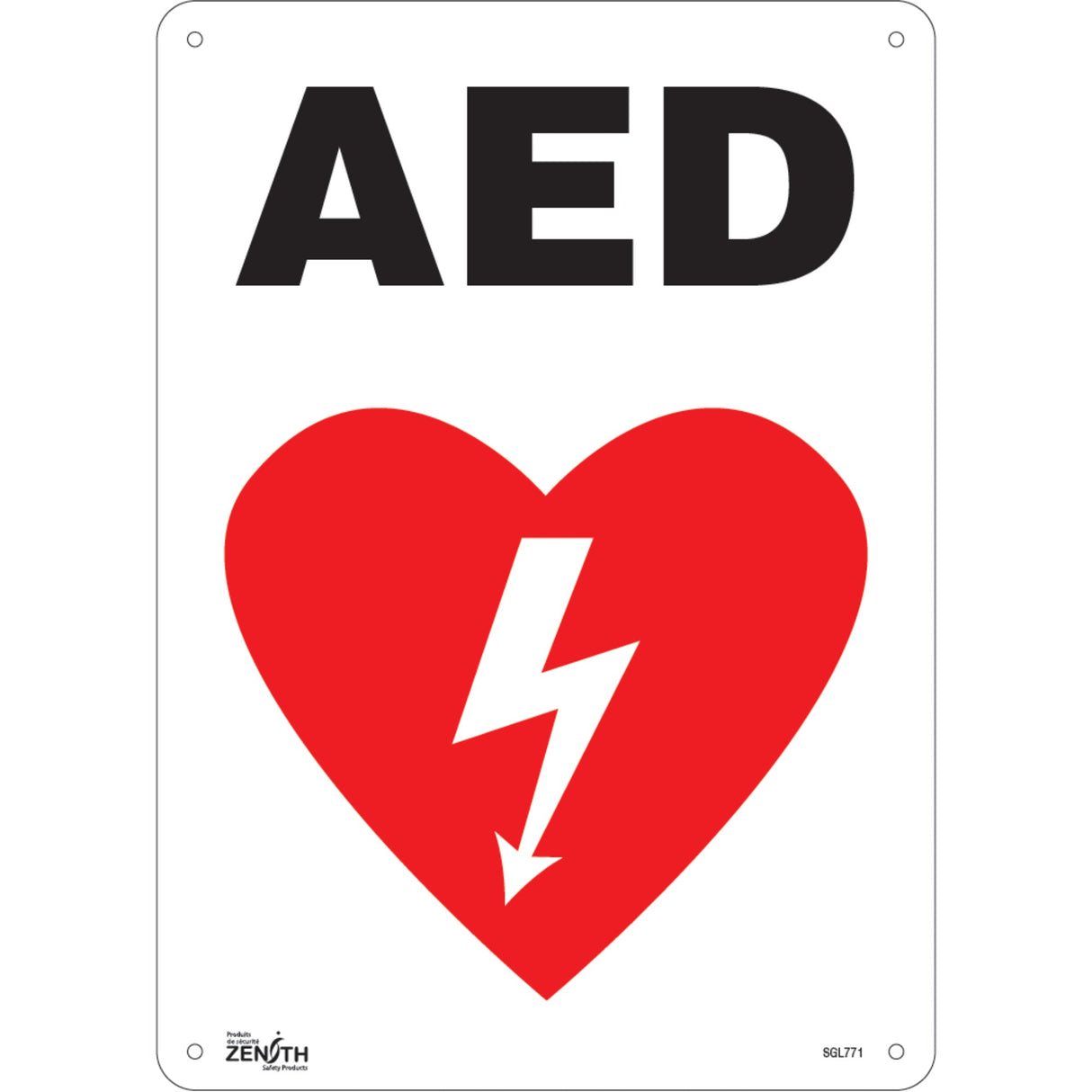 "AED" Sign, 14" x 10", Plastic, English with Pictogram