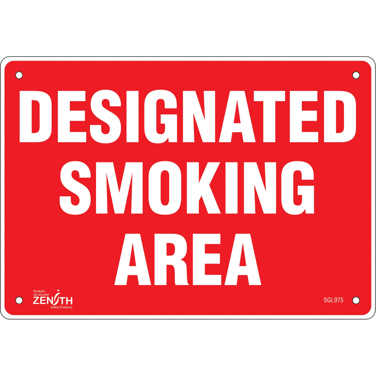 "Designated Smoking Area" Sign, 7" x 10", Aluminum, English