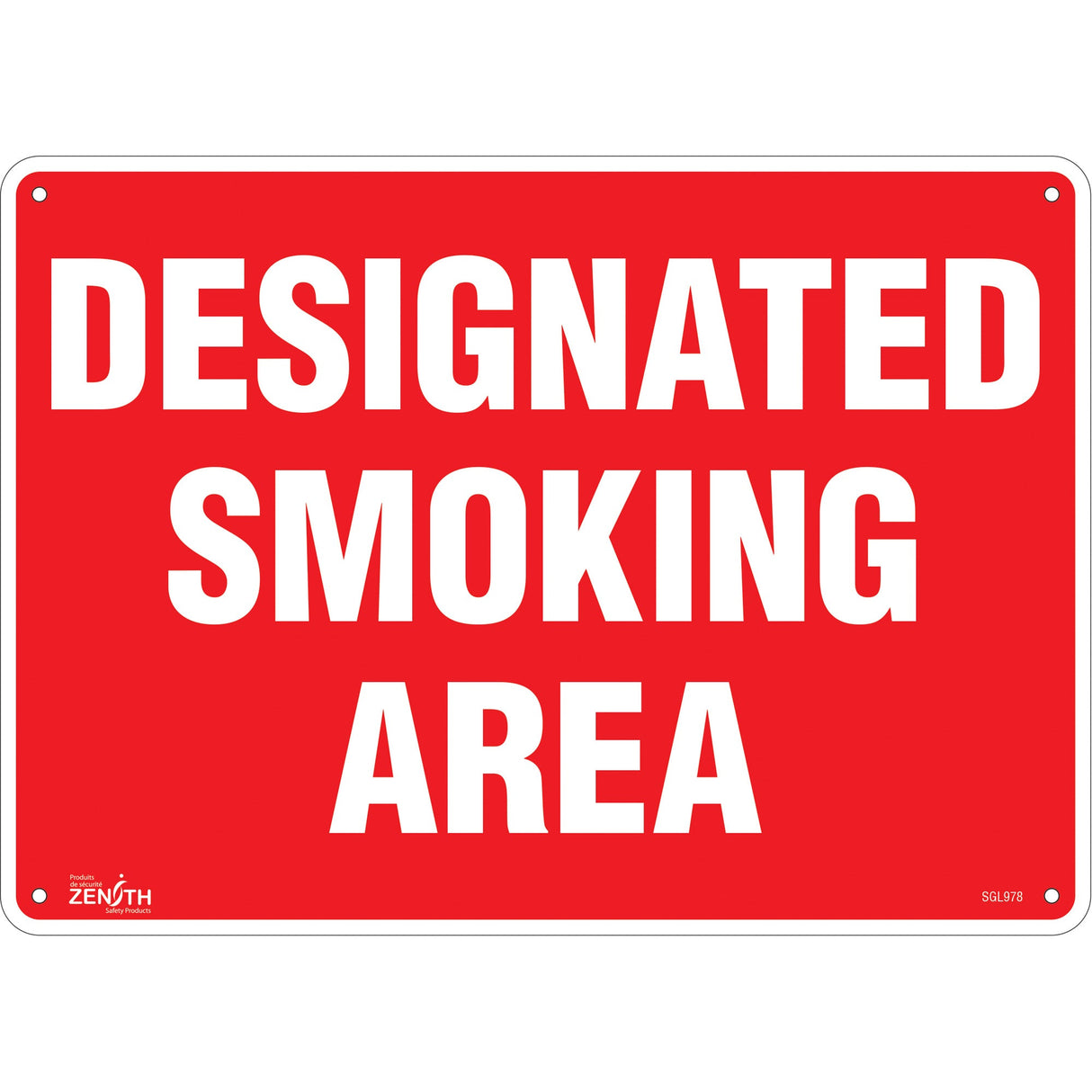 "Designated Smoking Area" Sign, 10" x 14", Aluminum, English