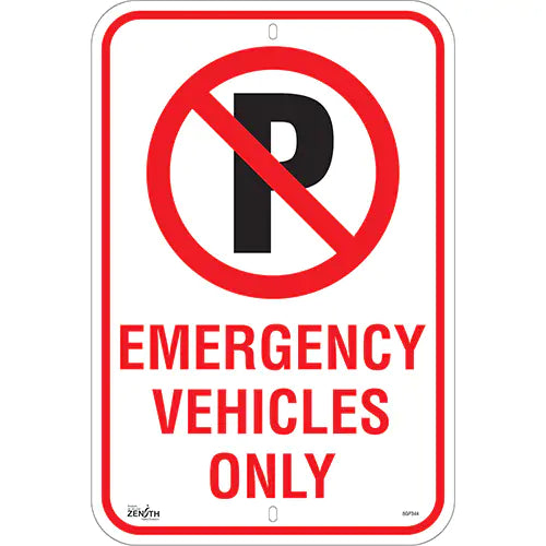 No Parking "Emergency Vehicles Only" Sign, 18" x 12", Aluminum, English with Pictogram