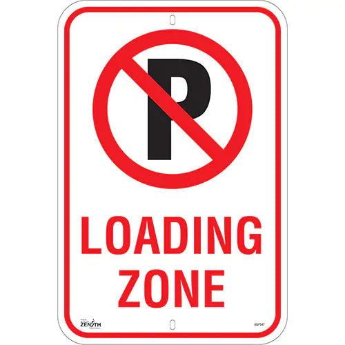No Parking "Loading Zone" Sign, 18" x 12", Aluminum, English with Pictogram