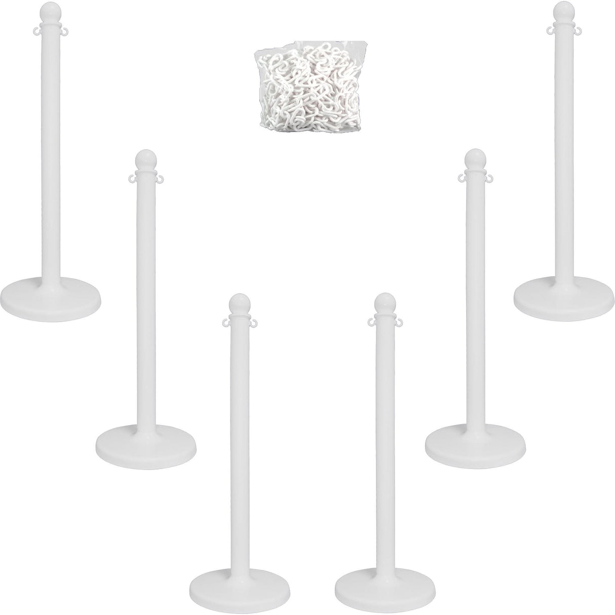 Medium-Duty Stanchion & Chain Kit, 40" High, White