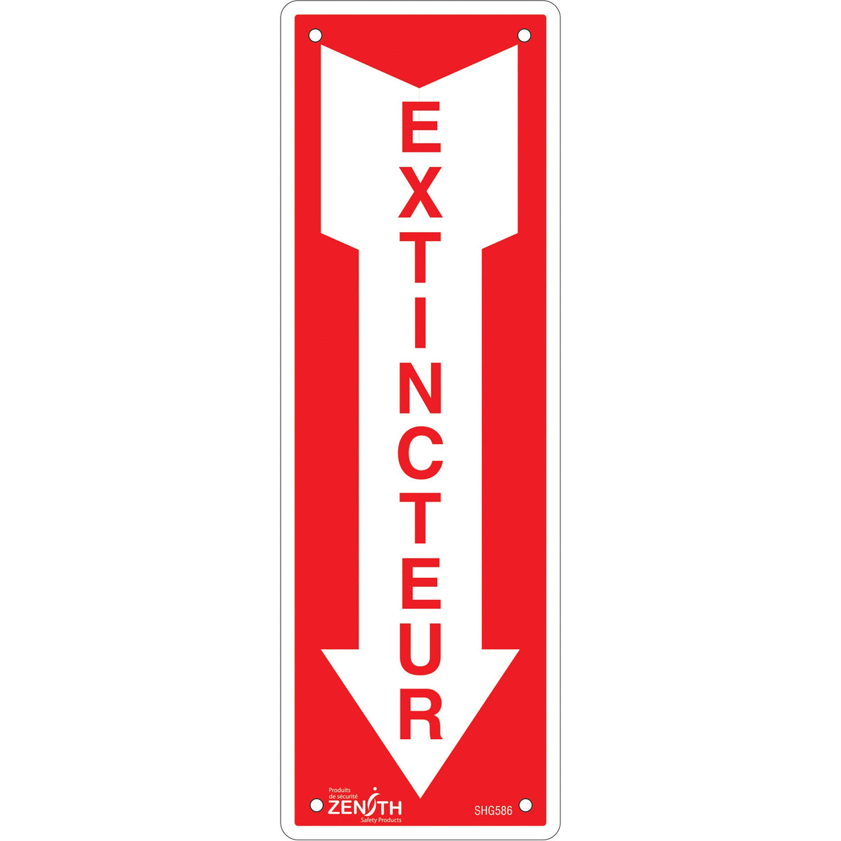 "Extincteur" Sign, 12" x 4", Aluminum, French with Pictogram