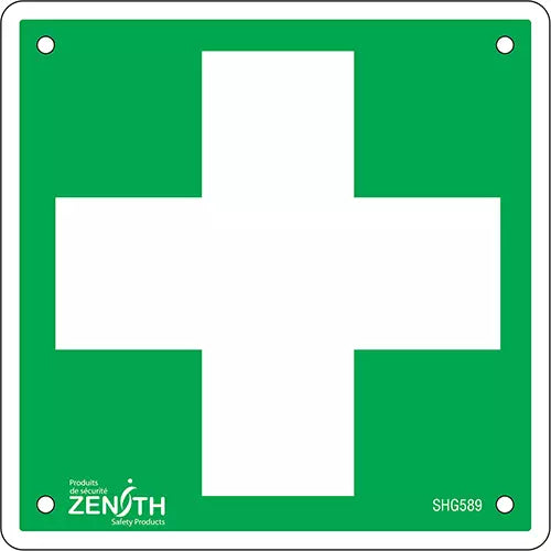 First Aid Sign, 6" x 6", Aluminum, Pictogram