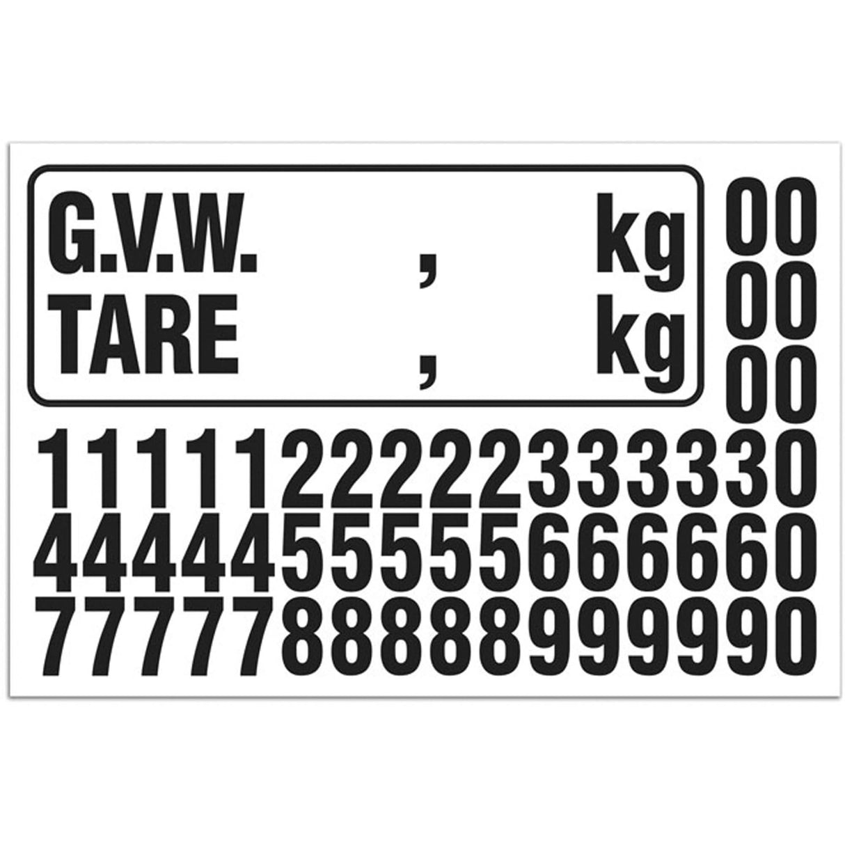 G.V.W. Truck Number Kit, Assorted Numbers/Letters/Punctuation, Black