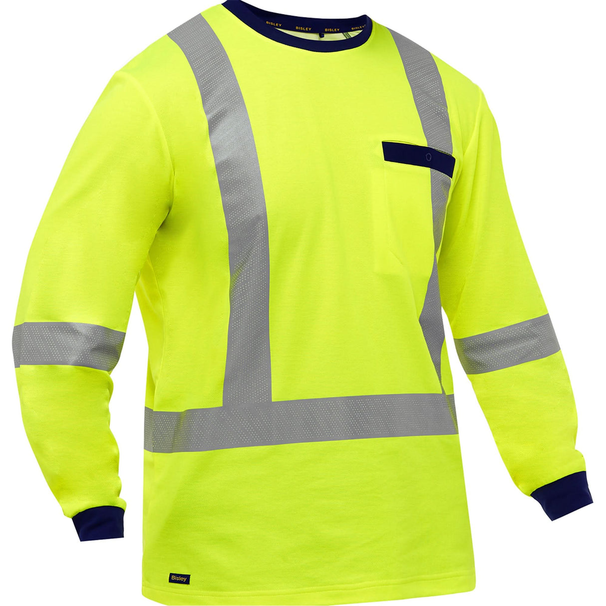 Bisley® X-Back Long Sleeve Shirt, Poly-Cotton, Medium, High Visibility Lime-Yellow