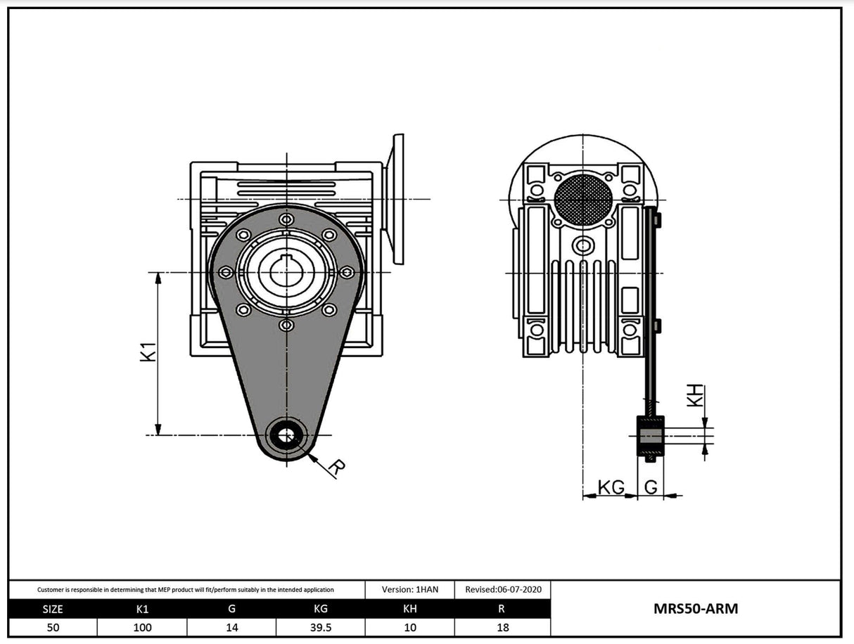 Size 50 304SS Torque Arm Assembly