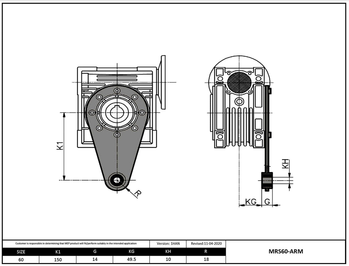 Size 63 304SS Torque Arm Assembly