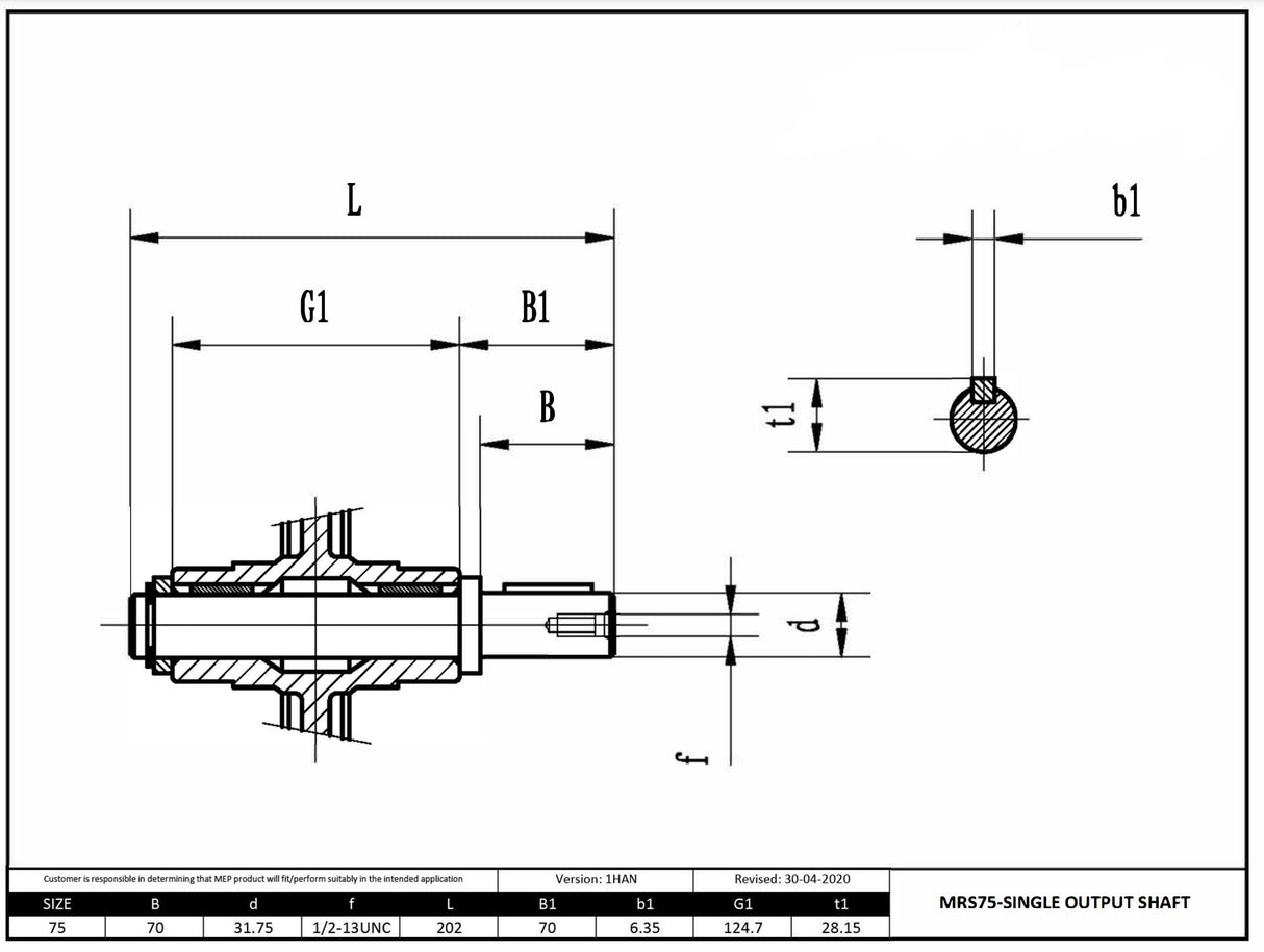 Size 75 304SS Single Output Shaft 1.25"