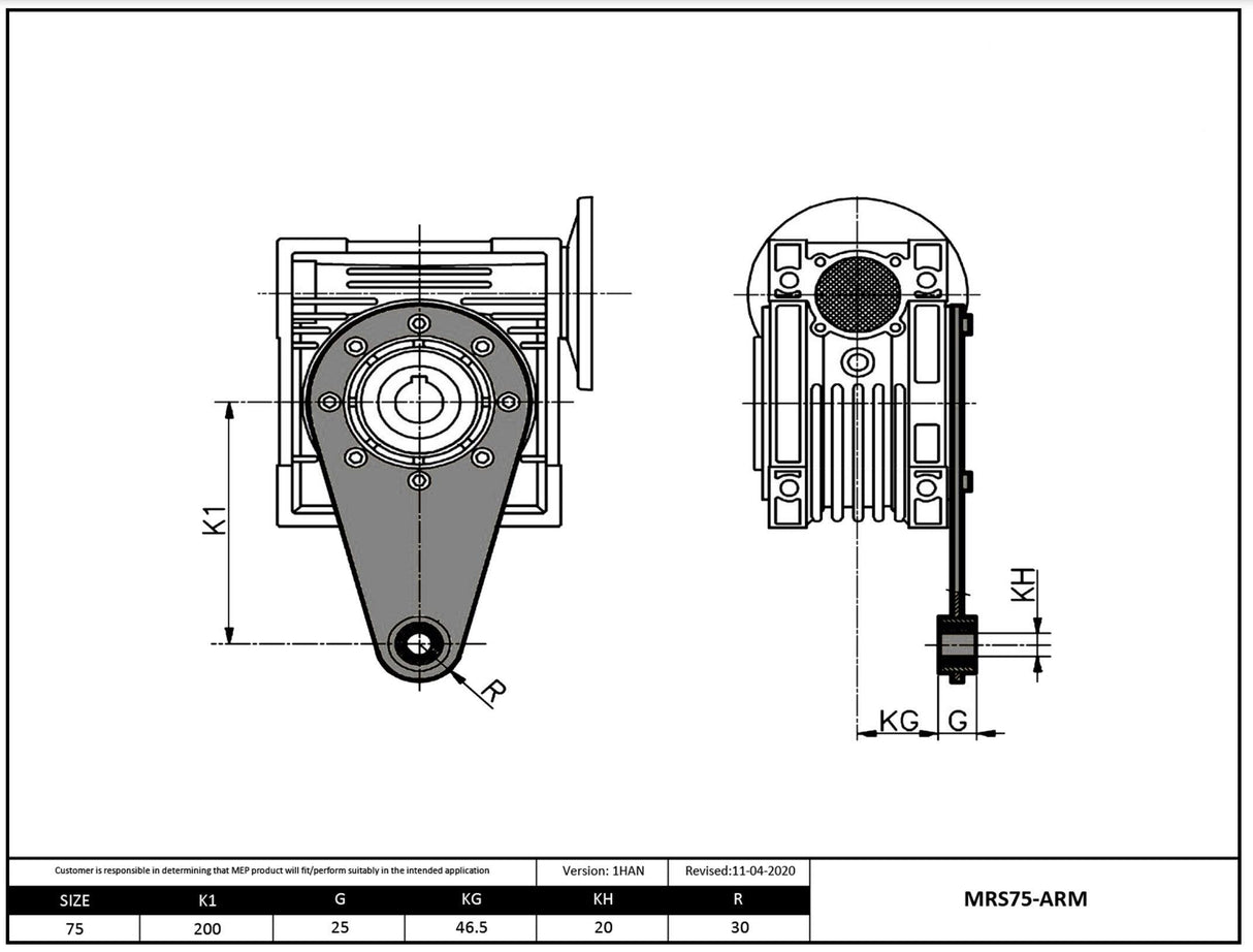 Size 75 304SS Torque Arm Assembly