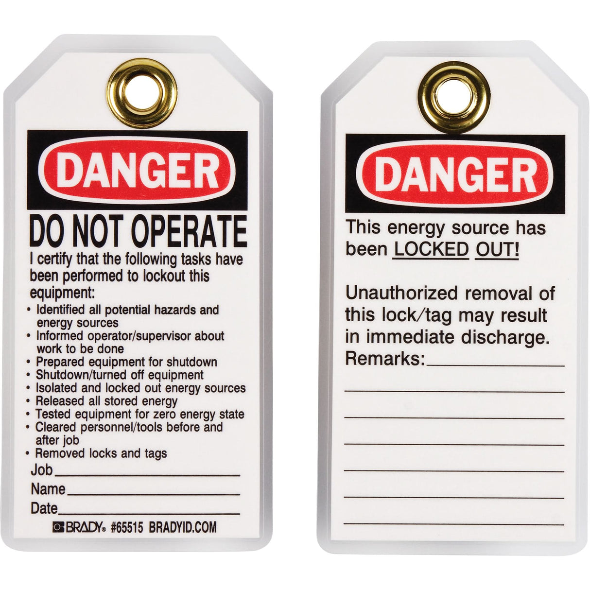Lockout Tags, Plastic, 3" W x 5-1/2" H, English