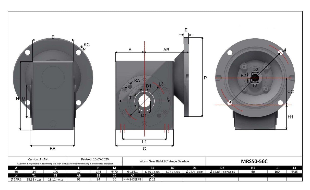 Max Motion | Stainless Steel Gearbox 56C 25:1 Size 50 Output Bore 1"
