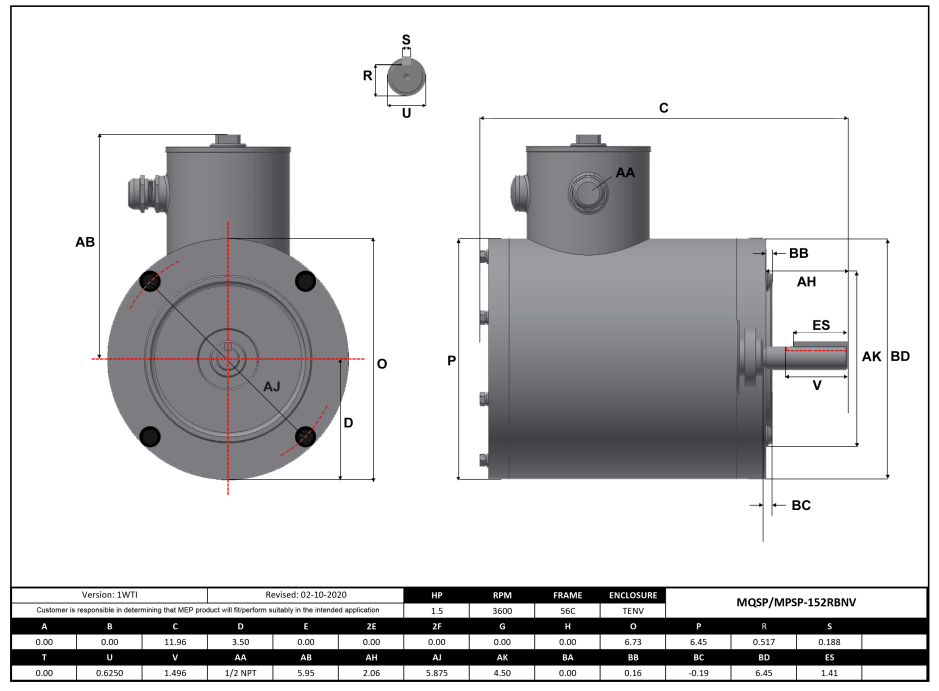 Max Motion MPSP-152RBNV | NEMA Motor 1.5HP, 3600RPM, 575V, Frame 56C, TENV, Round Body Base