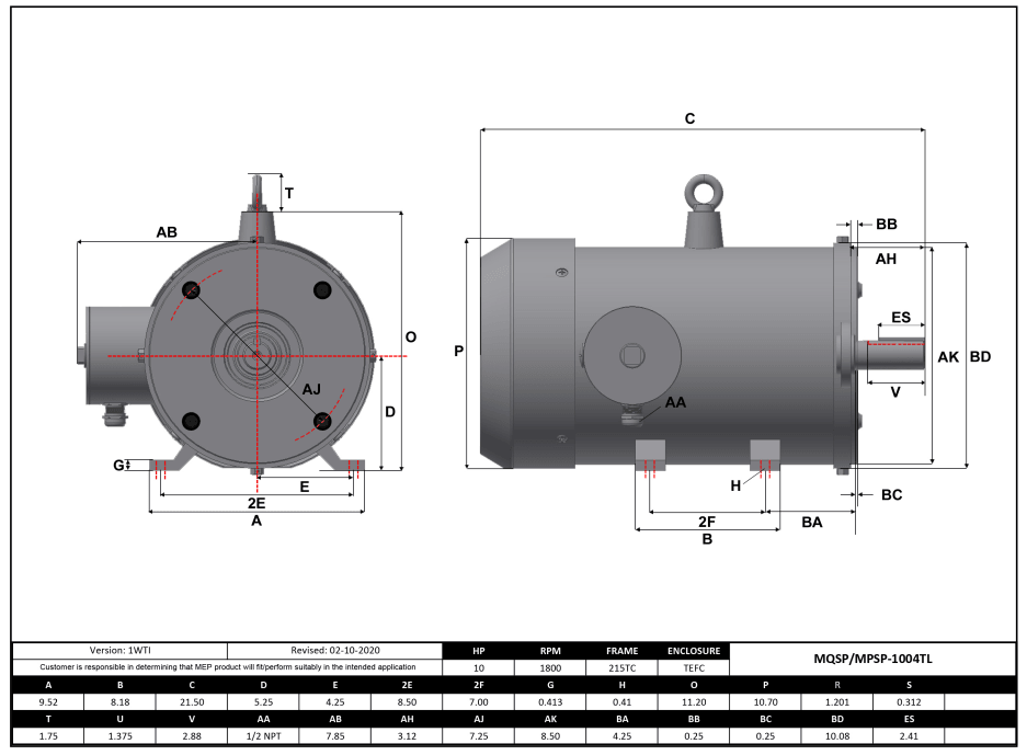 Max Motion MPSP-1004TL | NEMA Motor 10HP, 1800RPM, 575V, Frame 215TC, TEFC, Rigid Base