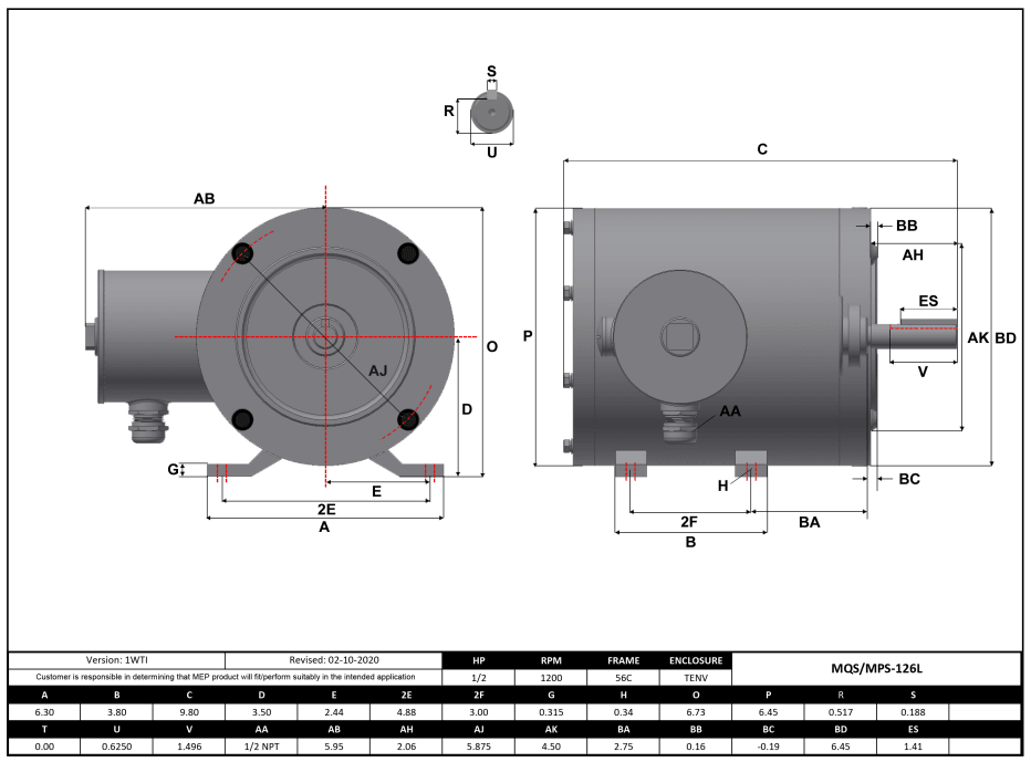 Max Motion MPS-126L | NEMA Motor 1/2HP, 1200RPM, 575V, Frame 56C, TENV, Rigid Base