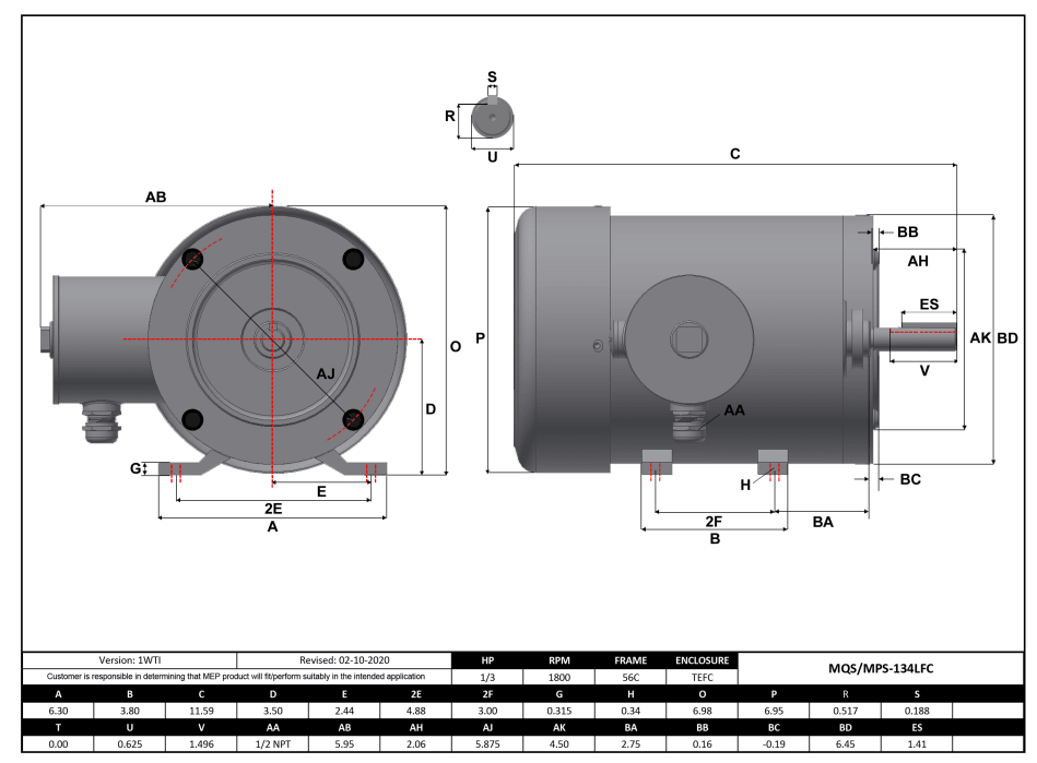 Max Motion MPS-134LFC | NEMA Motor 1/3HP, 1800RPM, 575V, Frame 56C, TEFC, Rigid Base