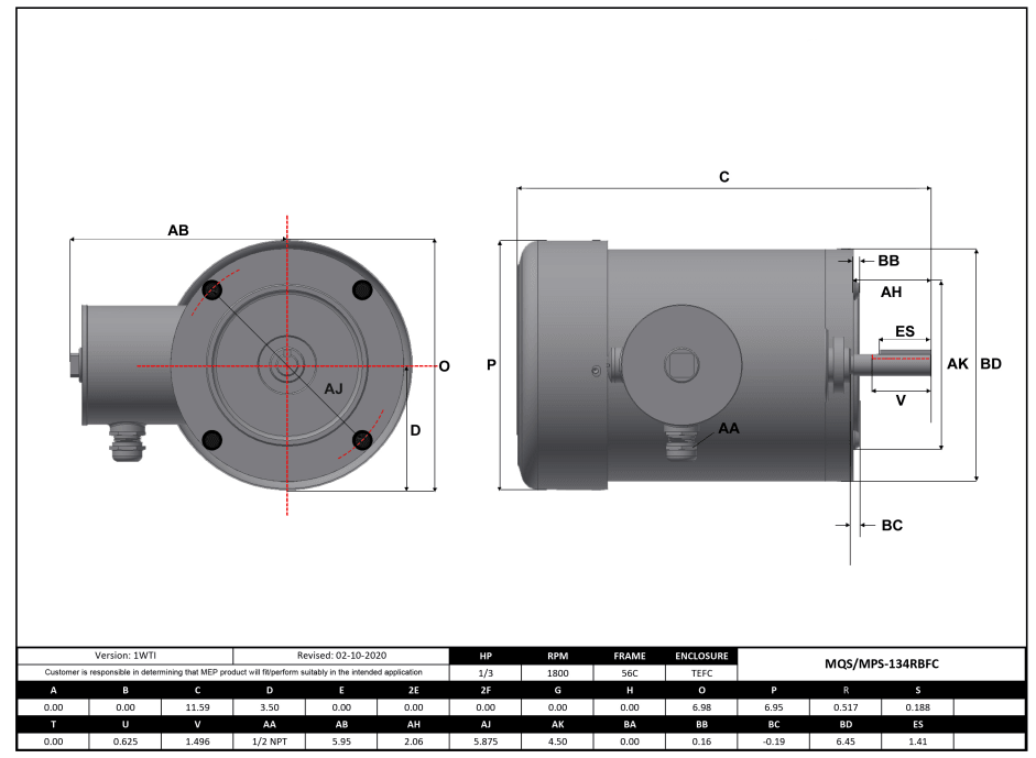 Max Motion MPS-134RBFC | NEMA Motor 1/3HP, 1800RPM, 575V, Frame 56C, TEFC, Round Body Base