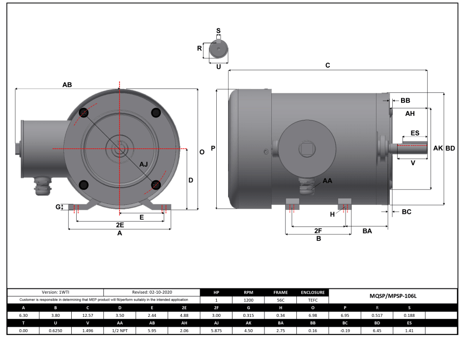 Max Motion MPSP-106L | NEMA Motor 1HP, 1200RPM, 575V, Frame 56C, TEFC, Rigid Base