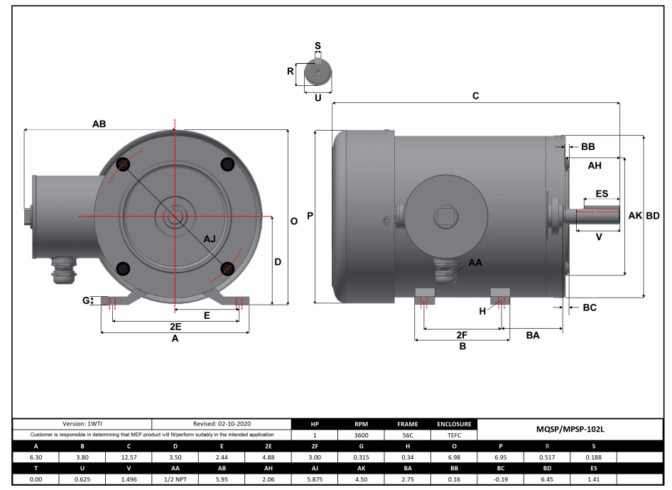 Max Motion MPSP-102L | NEMA Motor 1HP, 3600RPM, 575V, Frame 56C, TEFC, Rigid Base