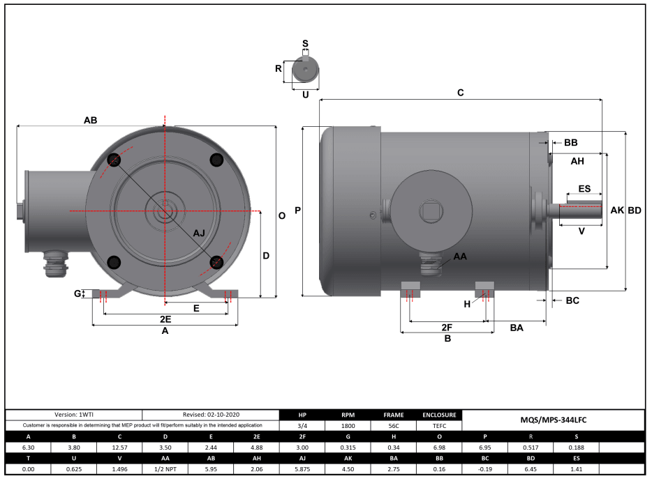 Max Motion MPS-344LFC | NEMA Motor 3/4HP, 1800RPM, 575V, Frame 56C, TEFC, Rigid Base