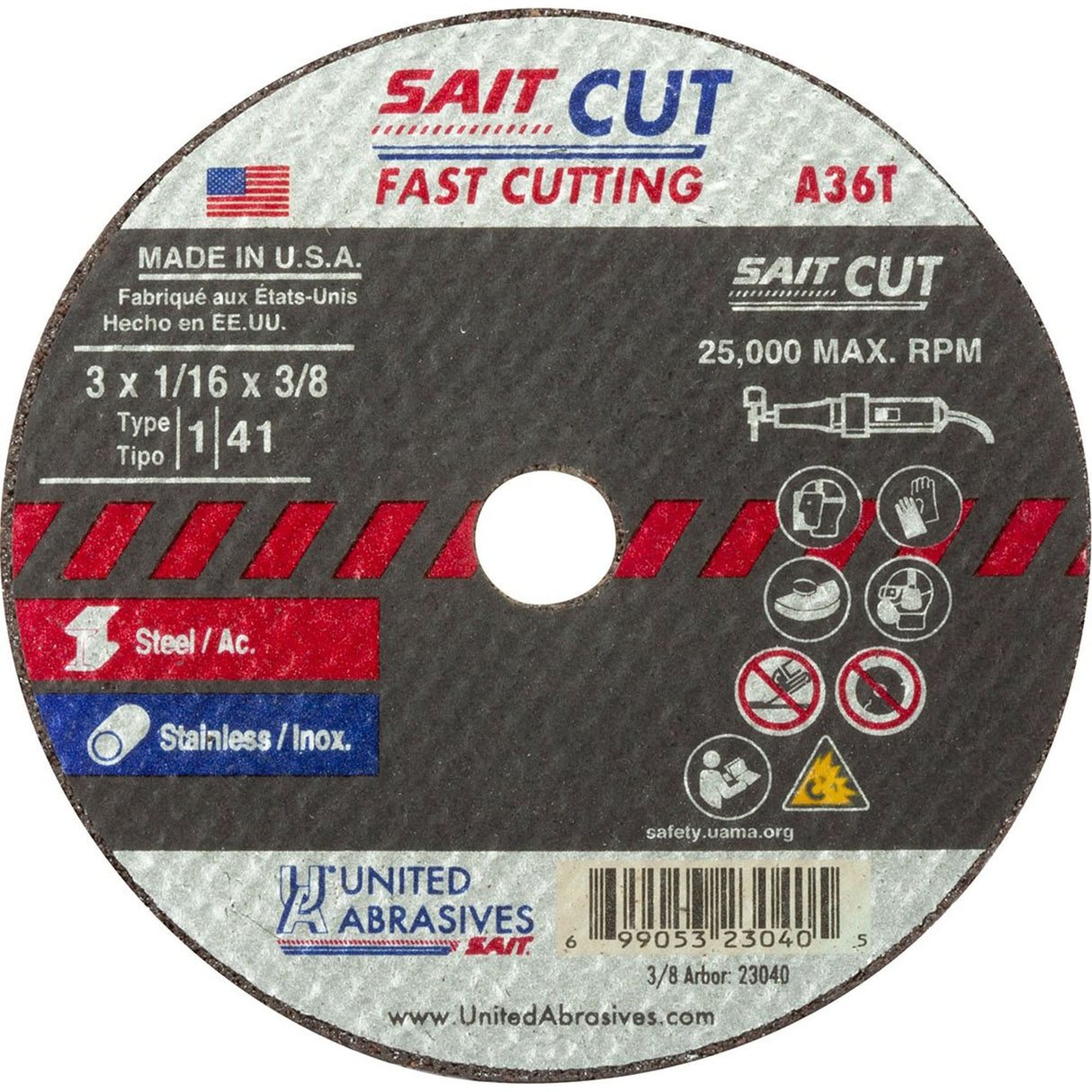 Cut-Off Wheel (A36T), 13" x 1/16", 3/8" Arbor, Type 27, Aluminum Oxide, 25000 RPM