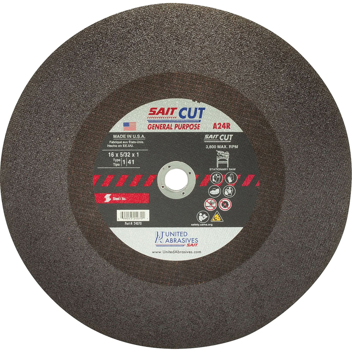Cut-Off Saw (A24R), 14" x 1/8", 1" Arbor, Type 1, Aluminum Oxide, 4400 RPM