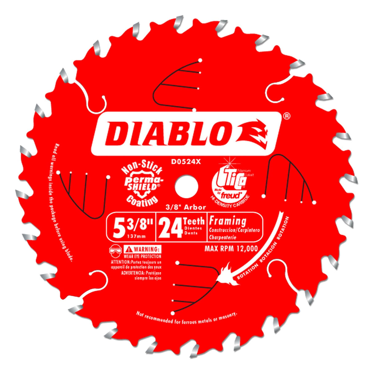 Circular Saw Blade, 5-3/8", 24 Teeth, Wood Use