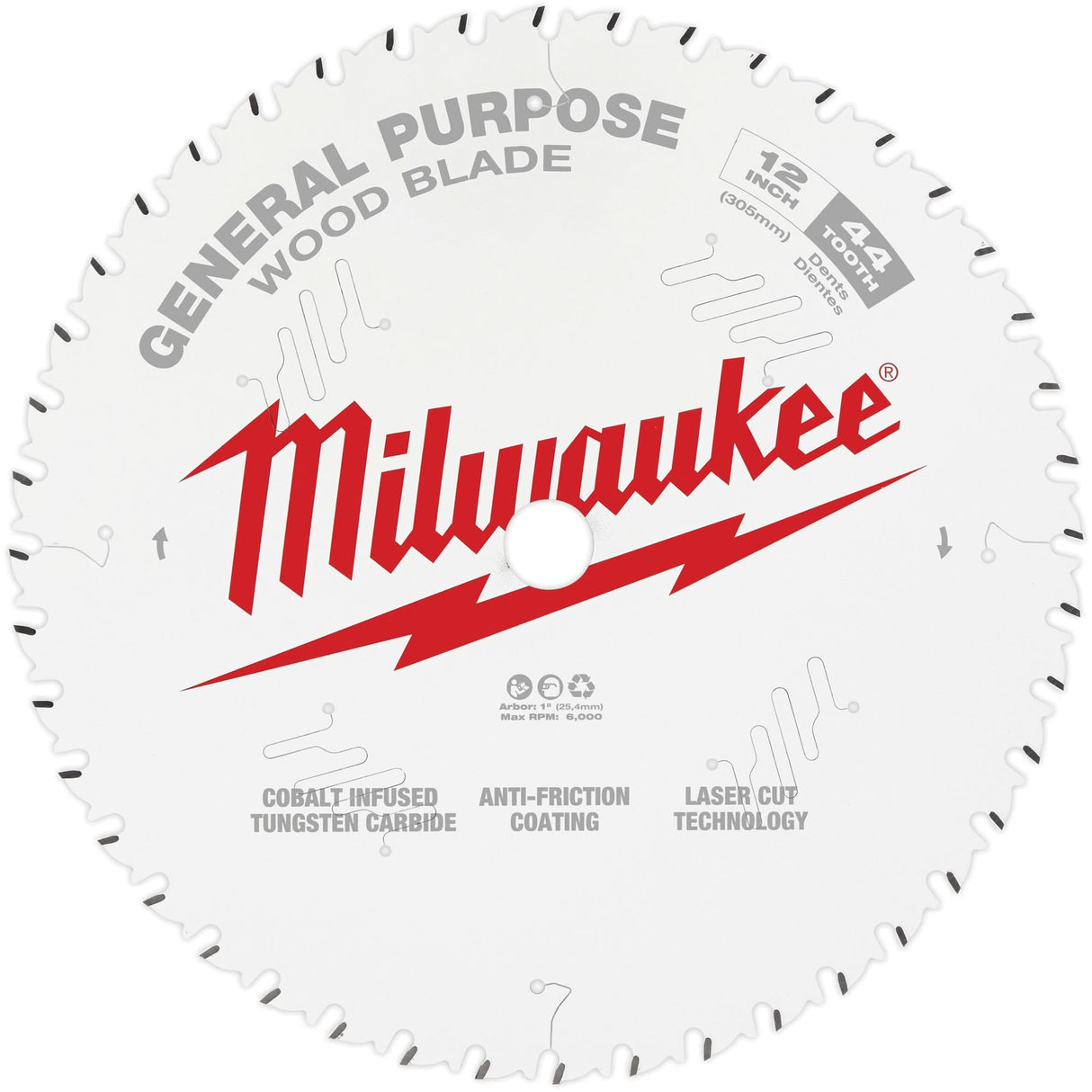 General Purpose Circular Saw Blade, 12", 44 Teeth, Wood Use