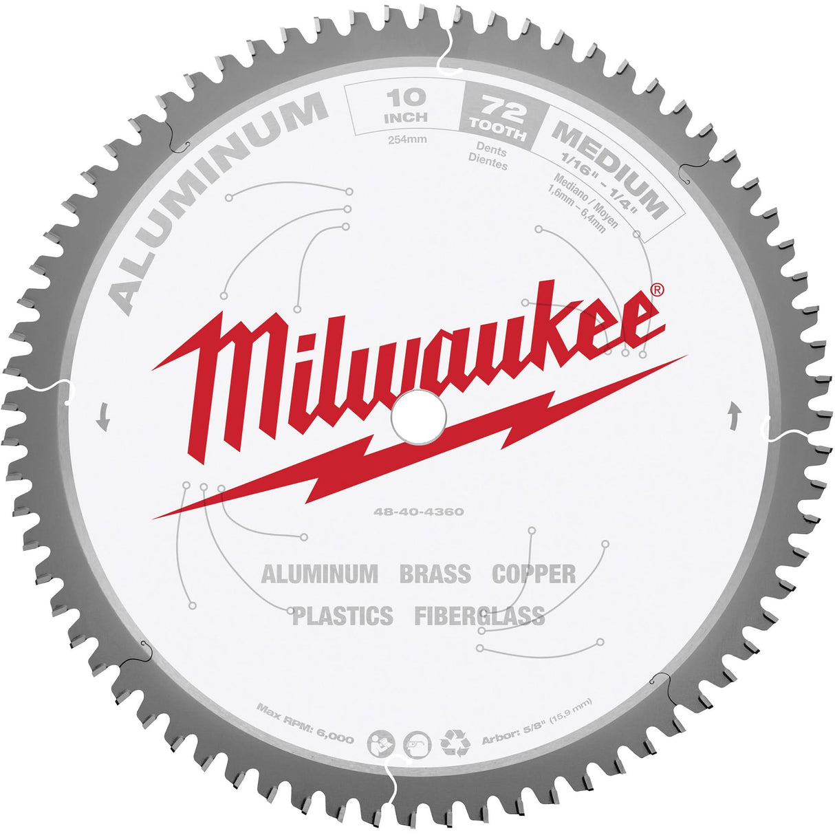 Aluminum Cutting Circular Saw Blade, 10", 72 Teeth, Metal Use