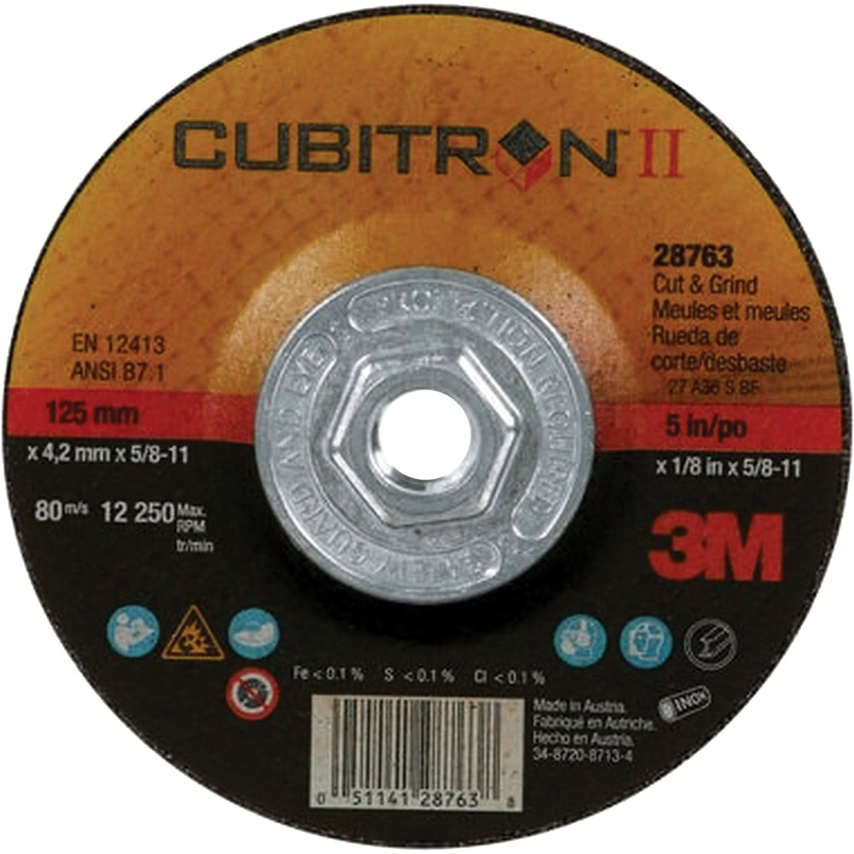 Cubitron™ II Quick Change Cut & Grind Wheel, 5" x 1/8", 5/8"-11 Arbor, Type 27, Ceramic