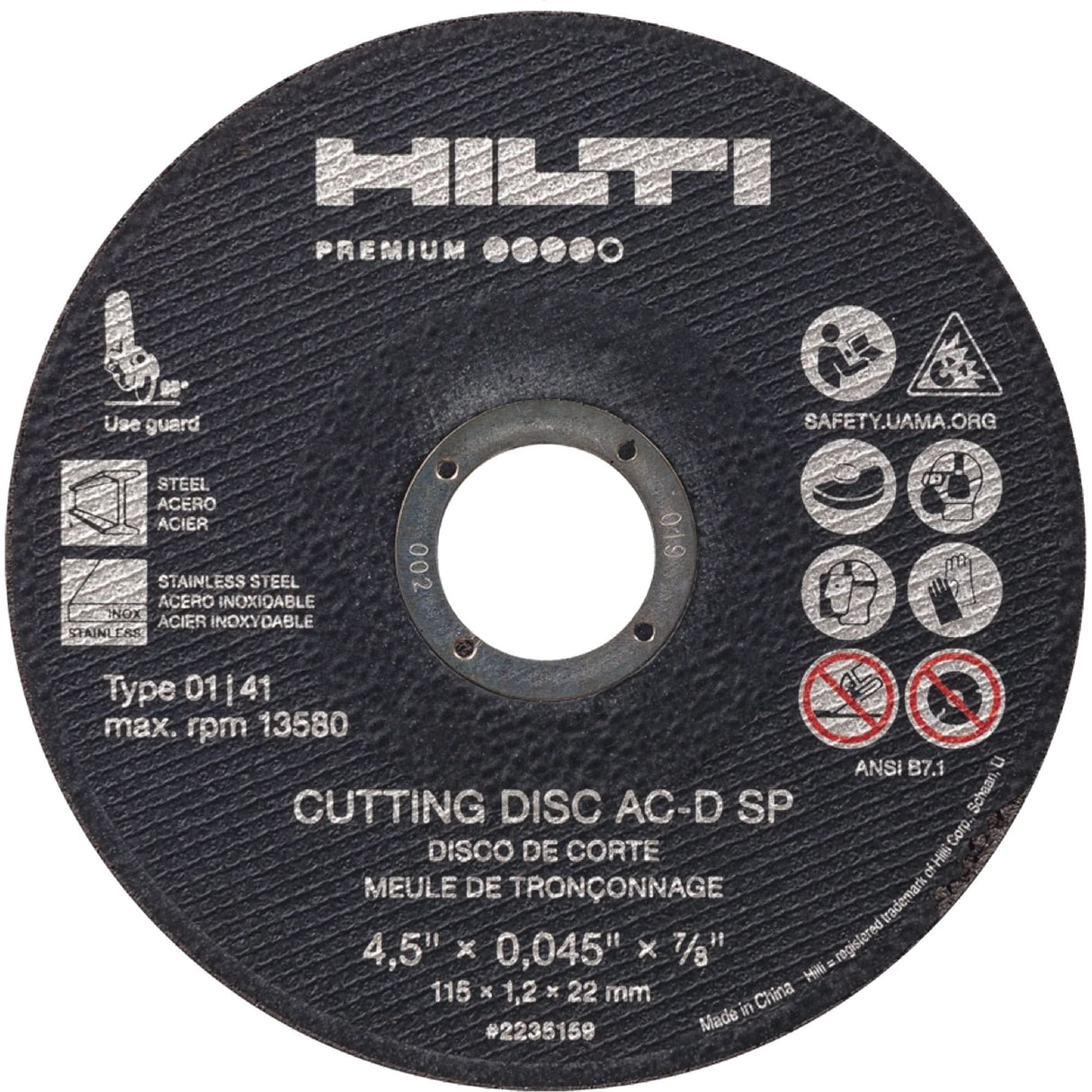 AC-D SP Cut-Off Wheel, 4-1/2" x 0.045", 7/8" Arbor, Type 1, 13580 RPM